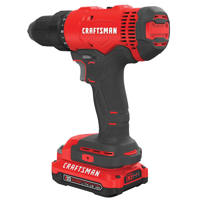 Craftsman CMCD711C2 Hammer Drill Kit, Battery Included, 20 V, 1.3 Ah, 1/2 in Chuck, Keyless, Ratcheting Chuck