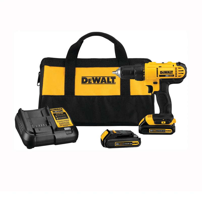 DeWALT DCD771C2 Drill/Driver Kit, Kit, 20 V Battery, 1/2 in Chuck, Keyless Chuck, Battery Included: Yes