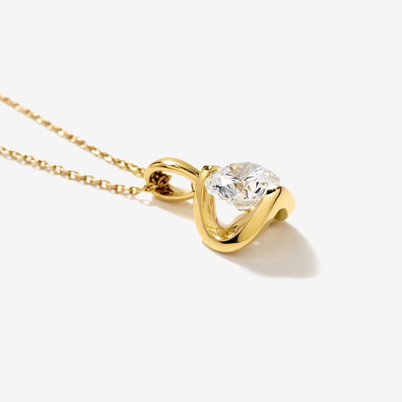 Tension Set Lab Grown Diamond Solitaire Necklace in 14K Yellow Gold (1.00 ct tw)